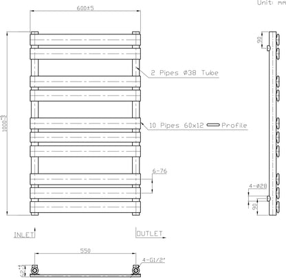 Warmehaus Flat Panel Heated Towel Rail Bathroom Radiator Chrome 1000x600mm