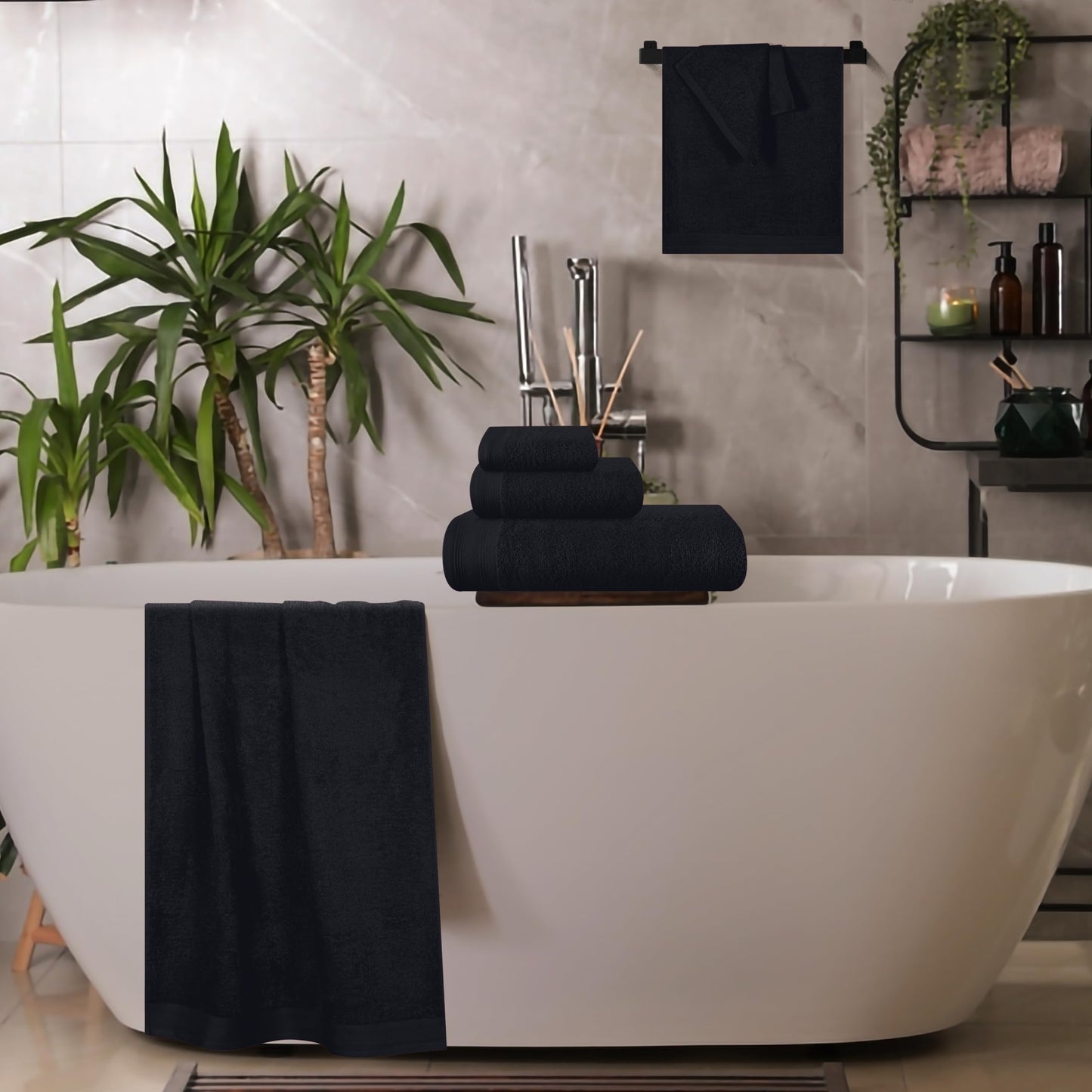 MALLONI HOME Ultra Soft 6 Pack Cotton Towel Set, Includes 2 Oversized Bath Towels 70 x 140 cm, 2 Hand Towels 40 x 60 cm and 2 Washbeds 30 x 30 cm