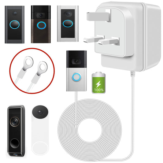 Doorbell Transformer 24V500MA, Visual Doorbell AC Power Adapter, Suitable for Most Versions of Ring Doorbell and Thermostat (8M extension cable white)