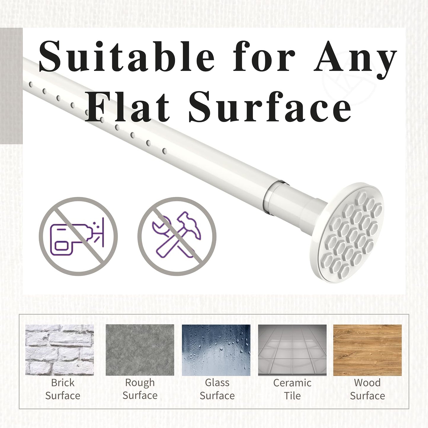 Shower Pole Extendable Curtain Poles Stainless Steel Tension Rods Anti-Slip Curtain Rod no Drilling Wardrobe Pole for Living Room, Bedroom, Bathroom