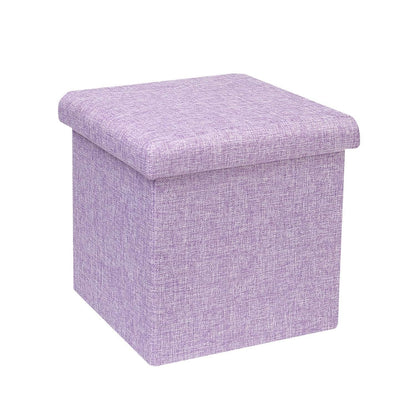 Bonlife Ottoman Storage Box - Foldable Square Footstool for Living Room, Kids Toy Chest with Lid, Multi-Use Seat & Storage.Light purple,30x30x30cm