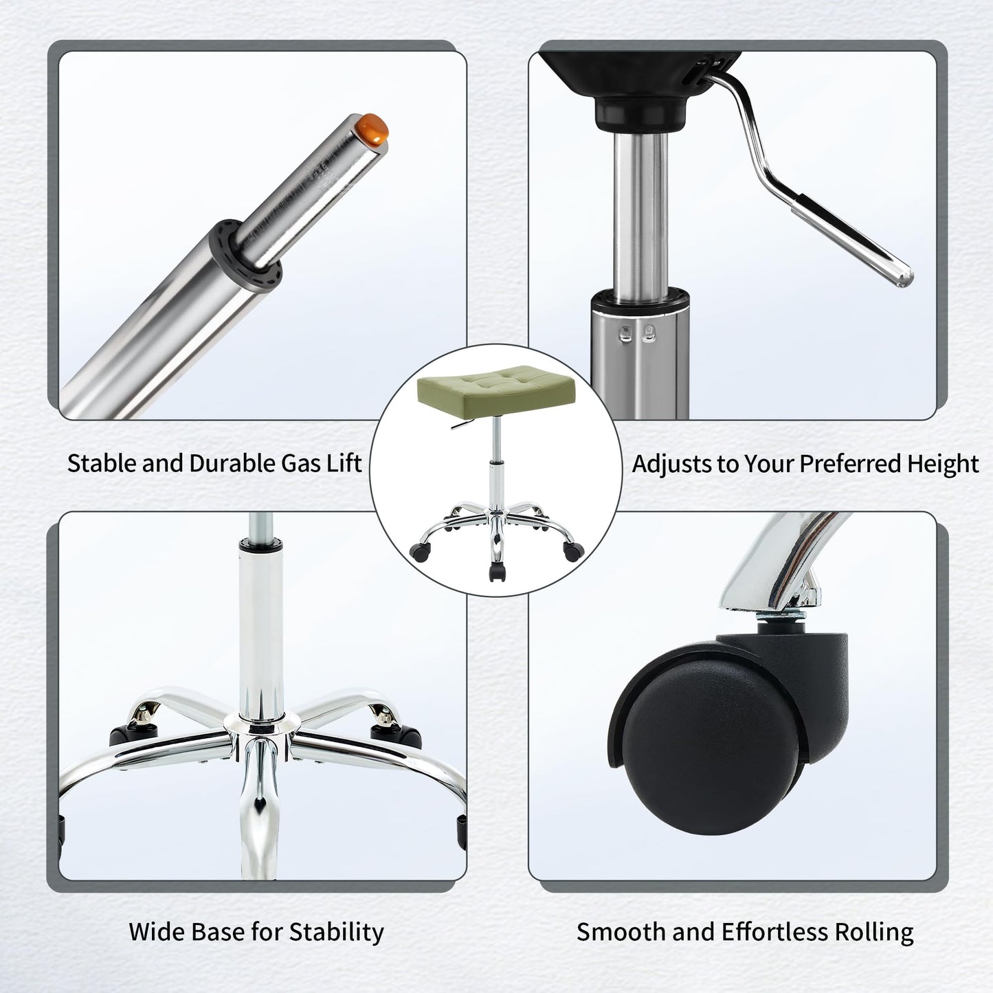 FIRAVOE Adjustable Work Stool with Wheels (136 kg Capacity) (Saddle Shaped Seat) Faux Leather Workbench Stool