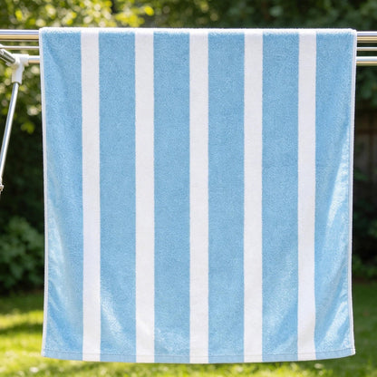 Large Quick Dry Microfibre Beach Towels for Adult,160X90cm Double Side Baby Blue Stripe Bath Towel Travel Towels with Pocket,Lightweight Beach Towel