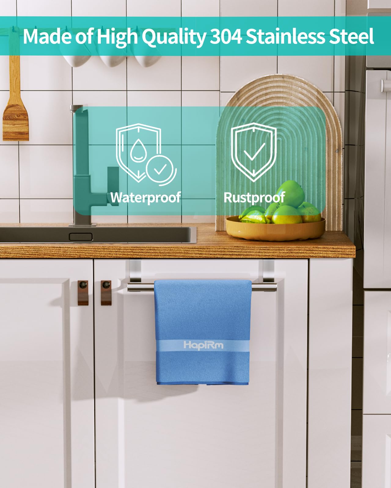 HapiRm Over Door Towel Rail - Kitchen Towel Holder for Cabinet Door, 2 Pack