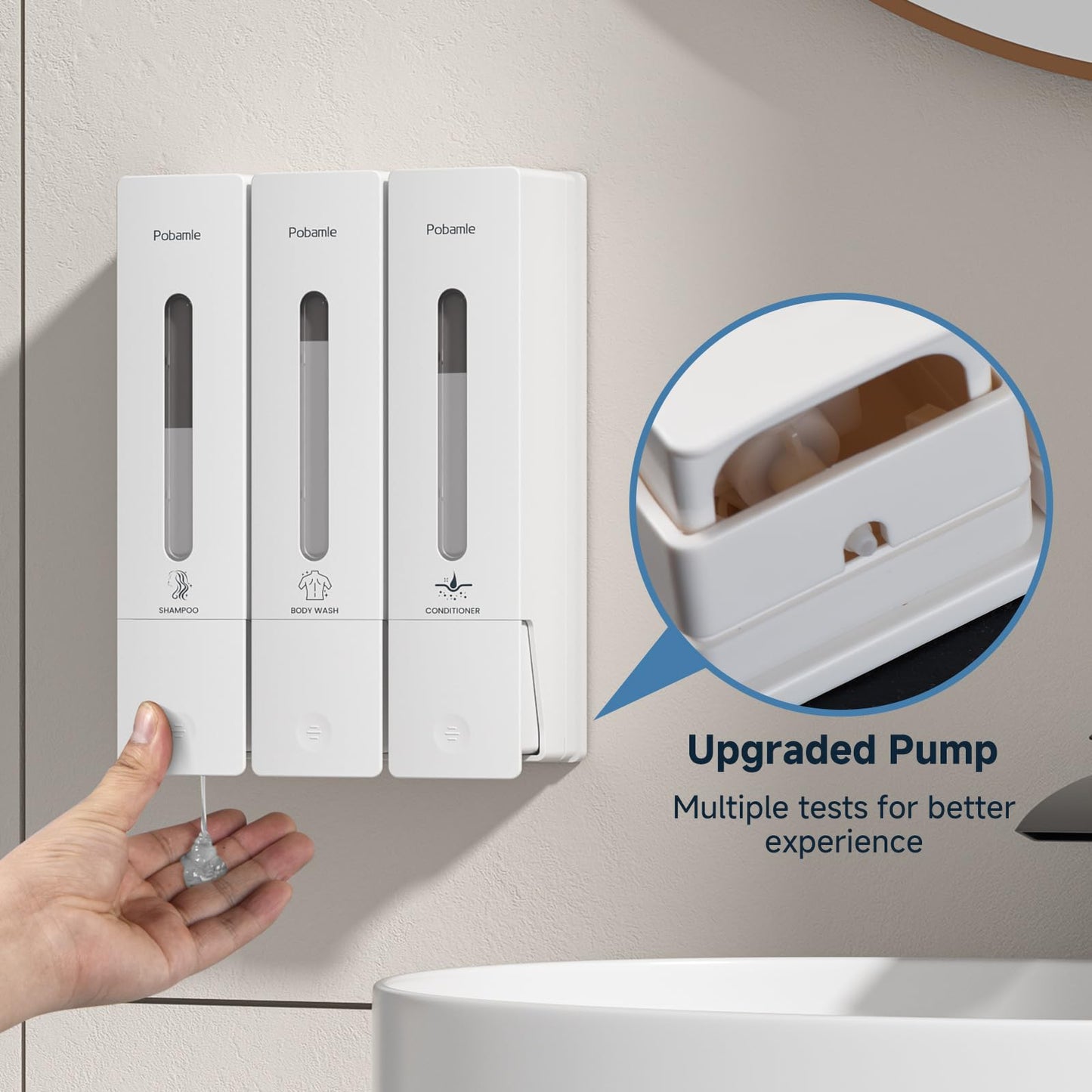 1984 Shower Soap Dispenser Bathroom Set Shampoo Conditioner Body Wash Dispenser Wall Mounted Shower Shampoo Dispenser 3 Chamber No Drill for Home Star