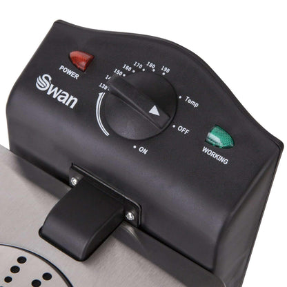 Swan SD6040N 3 Litre Stainless Steel Deep Fat Fryer with Viewing Window and Safety Cut Out, Non-Slip, Easy Clean and Adjustable Temperature Control,