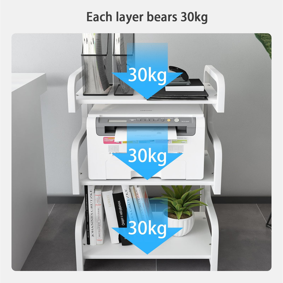 PUNCIA 3-Tier Printer Stand with Storage Movable Printer Table on Wheels
