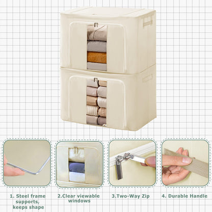 Womanht 2 Pack Closet Organizers and Storage, Foldable Oxford Steel Frame Storage Box with Clear Window & Carry Handles