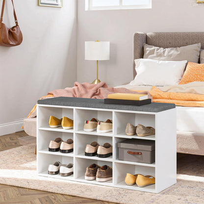 HOOBRO Shoe Storage Bench with Cushion and Coat Hooks, Shoe Rack Bench with Padded Seat, 80 cm Coat Rack for Hallway, 9 Compartments