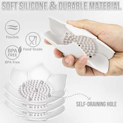 Soap Dishes with Draining, 3 Pack Bathroom Bar Soap Holder for Shower Silicone Self-draining Floral Lotus Shaped Sponge Bar Soap Holder Soap Tray for