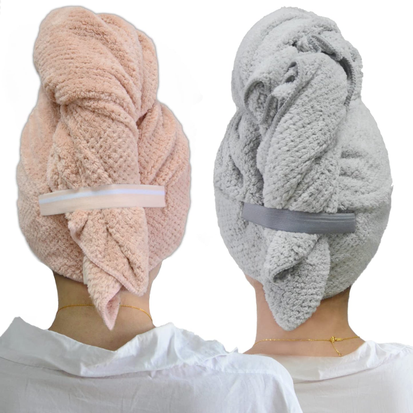 Chloven 2 Pack Extra Large Microfiber Hair Towel Wrap for Women,42 inch X 25 inch Anti Frizz Hair Drying Towel with Elastic Strap,Hair Wrap Towels