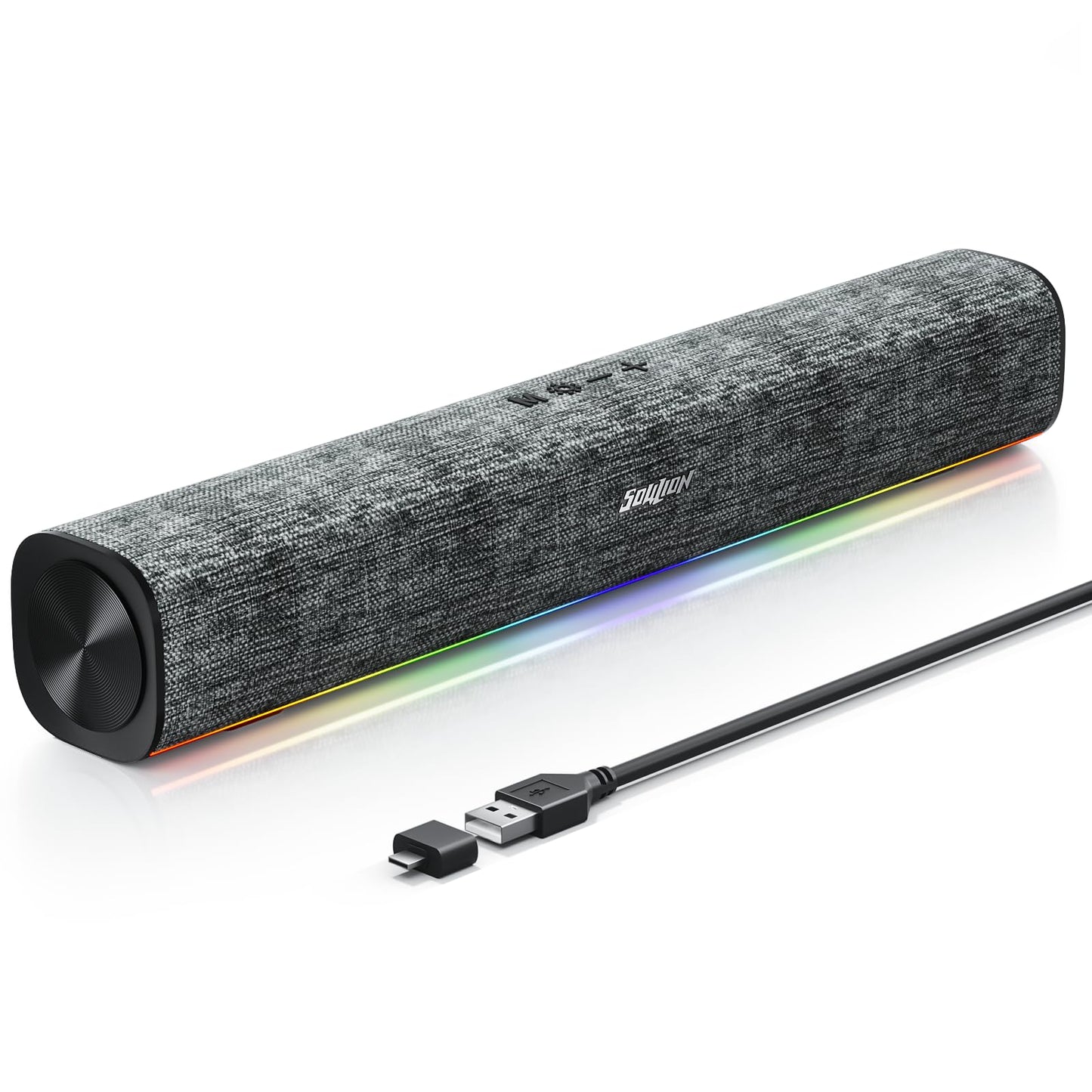 SOULION R100 PC Speakers, Bluetooth Computer Speakers with Dynamic Lighting Sync with Music Beats, PC Soundbar for Desktop, Laptop, USB Powered(USB-C