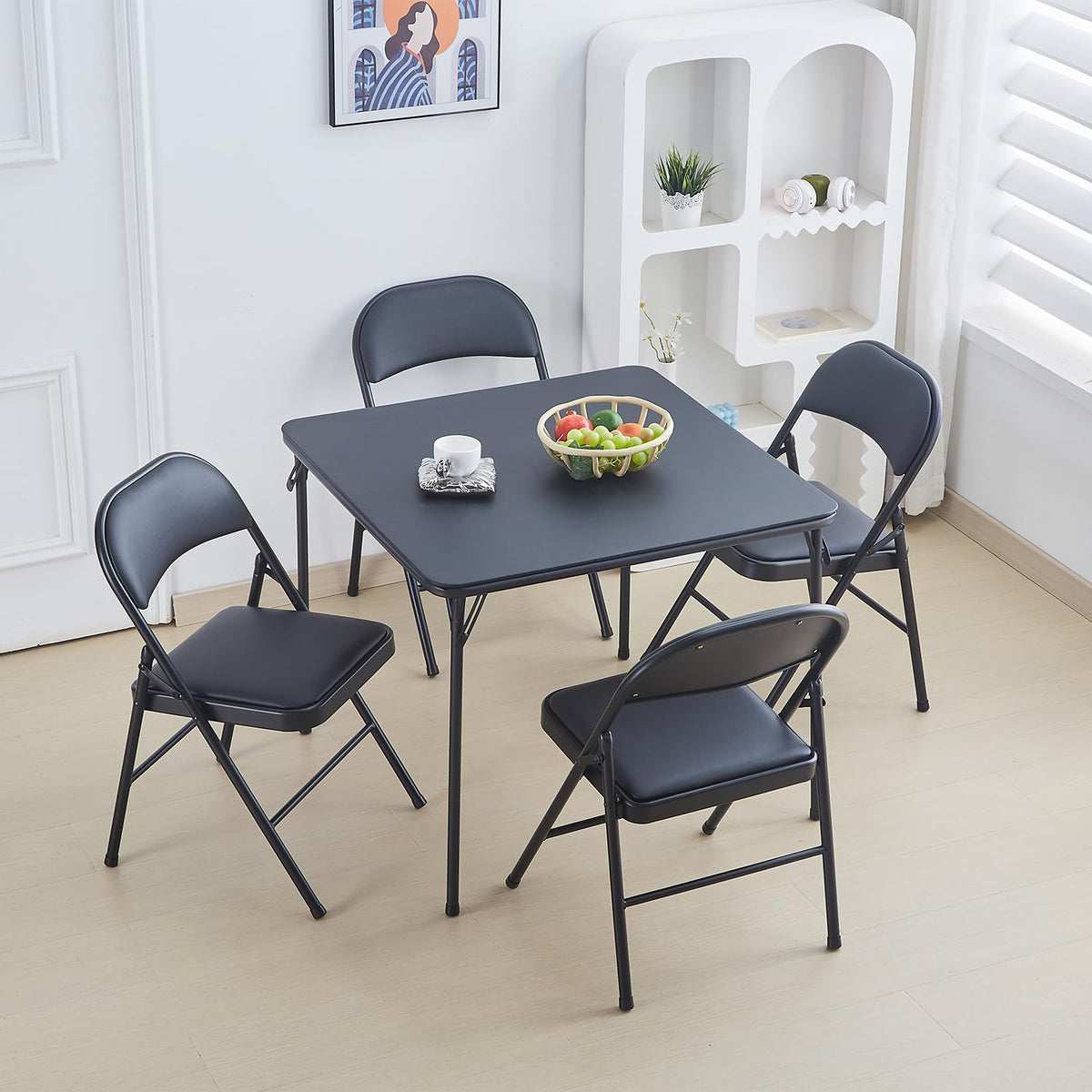 KAIHAOWIN Square Folding Table, Card Table for 4 People Dining Table Foldable Card Game Table Portable for Indoor Outdoor 33"x33"(85x85cm)-Black