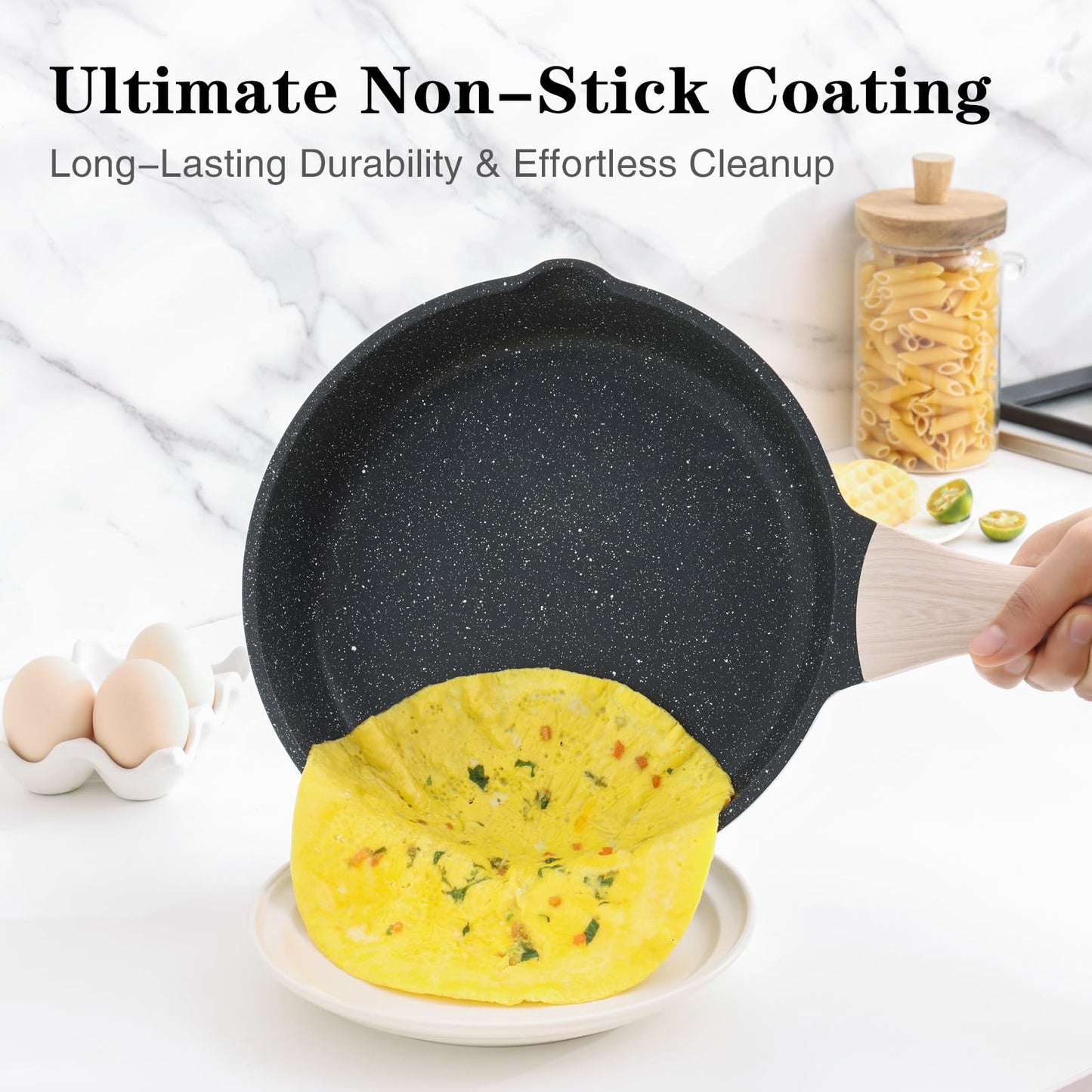 Kordisen Nonstick Frying Pan Set with Lids, 3 Piece Skillet Set, Healthy Induction Cookware Cooking Pan, Stay-Cool Handle, Compatible with All