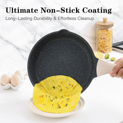 Kordisen Nonstick Frying Pan Set with Lids, 3 Piece Skillet Set, Healthy Induction Cookware Cooking Pan, Stay-Cool Handle, Compatible with All