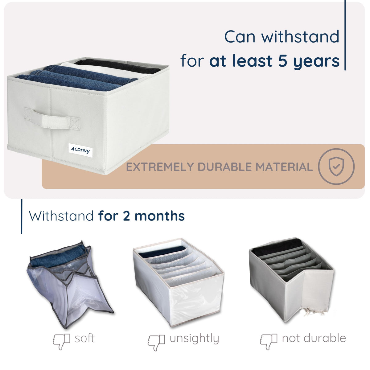 4CONVY Wardrobe Storage Organisers - Drawer Organisers for Clothes - Foldable, Stackable Organising Boxes with Compartments, Dividers and Handles