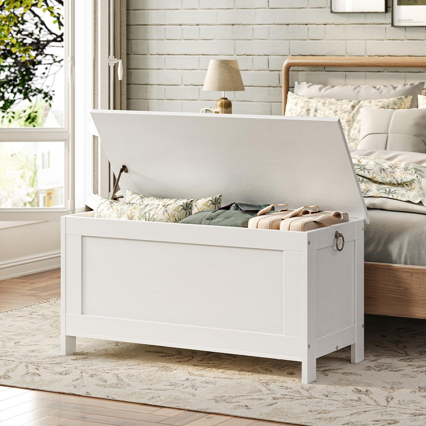 HOOBRO Storage Chest, Wooden Storage Box, Large Storage Trunk with Lid, Toy Box Organizer Unit, Wooden Shoe Bench, Modern Style, 76 x 40 x 48 cm
