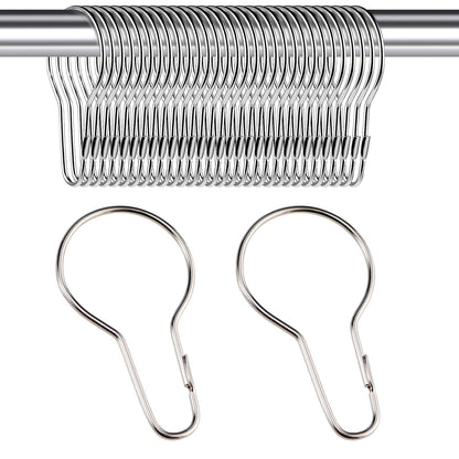 30PCS Shower Curtain Rings, Curtain Hangers Hanging Shower Clips,Stainless Steel Metal Rust Proof Decorative Hooks Loop for Bedroom Bathroom Kitchen