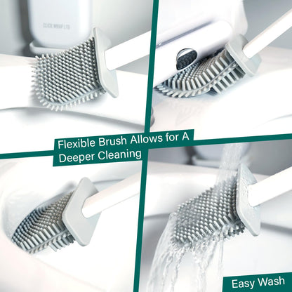 Pack of 2, White Toilet Brush Set, Bathroom Silicone Toilet Brushes and Holders with Self Adhesive Wall Mount