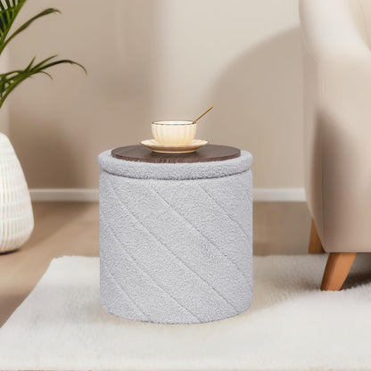 PINPLUS Round Ottoman Storage Box, Folding Stool, Grey, 33x33x35 cm