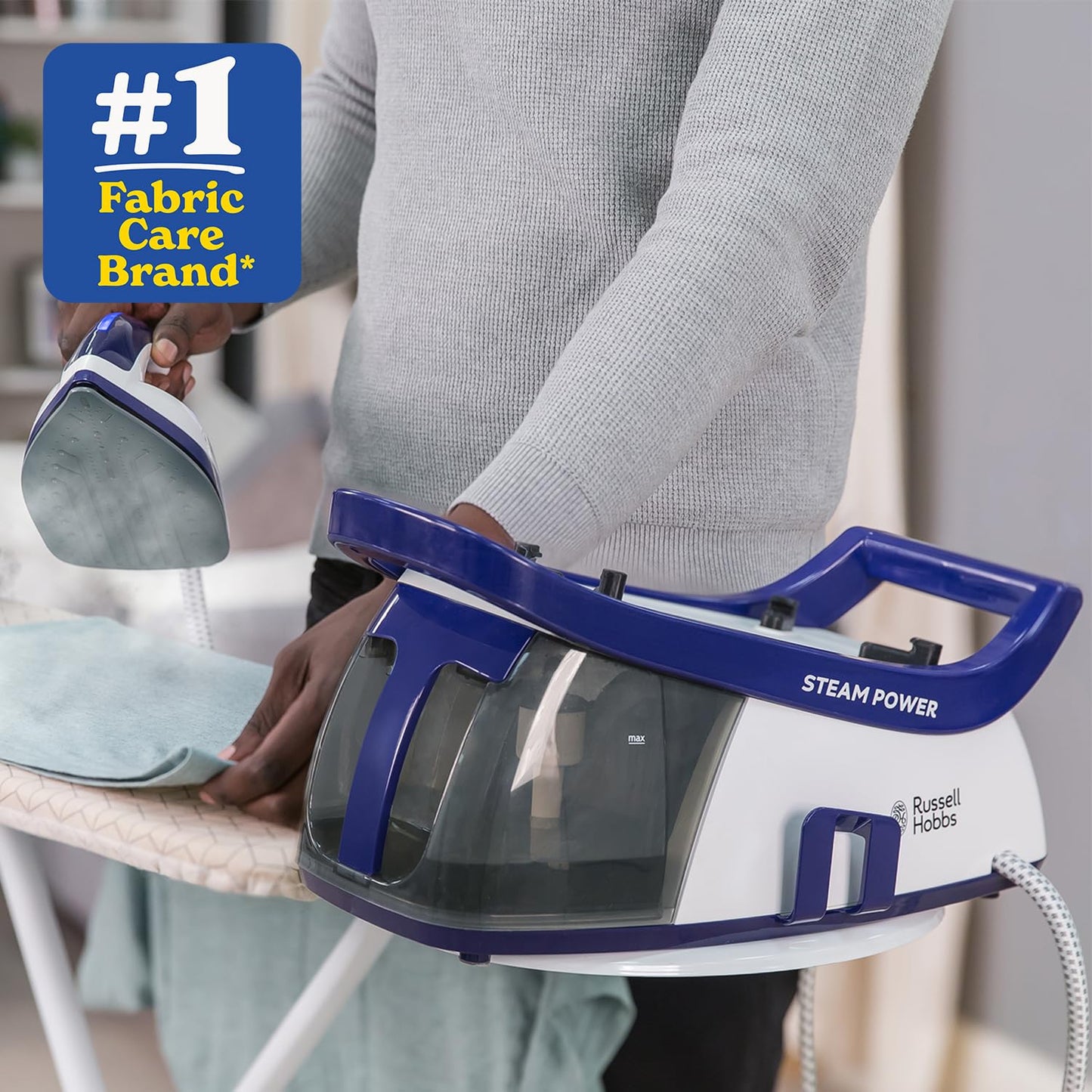 Russell Hobbs Steam Iron [2600W,100g/min continuous steam] SteamPower (4.5 bar pressure, 60sec heat up time, 1.9m cord, 3 steam settings, 1.3 L tank,