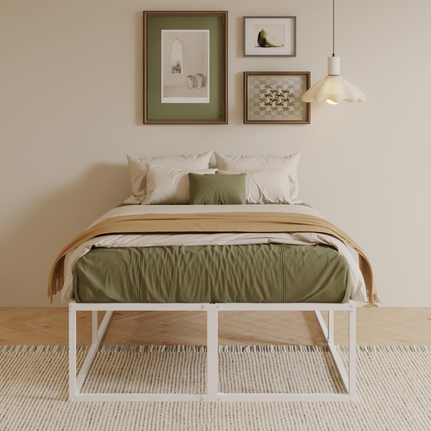 EMODA Small Double Bed Frame 4ft with Sturdy Slats Support, White