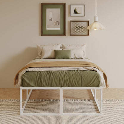 EMODA Small Double Bed Frame 4ft with Sturdy Slats Support, White