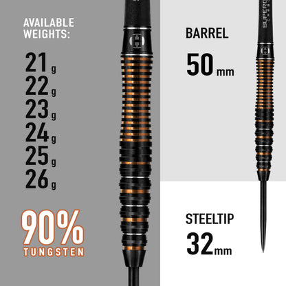 Harrows Noble 90% Tungsten Steel Tip Darts Set 22g, 23g, 24g & 25g - Includes Silver Supergrip Carbon Shafts & Micron Noble Flights (23g)