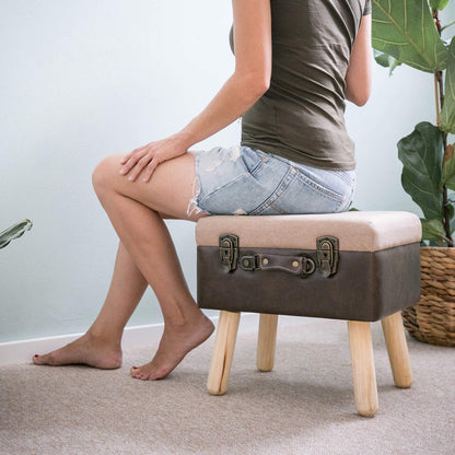 HMF Vintage Stool with Wooden Storage Space 40 x 32 x 39 cm Brown Classic