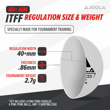 JOOLA Advanced Table Tennis Paddle Set - Includes 4 Ping Pong Paddles, 6 3-Star Ping Pong Balls & Carrying Case - for Intermediate Competitive