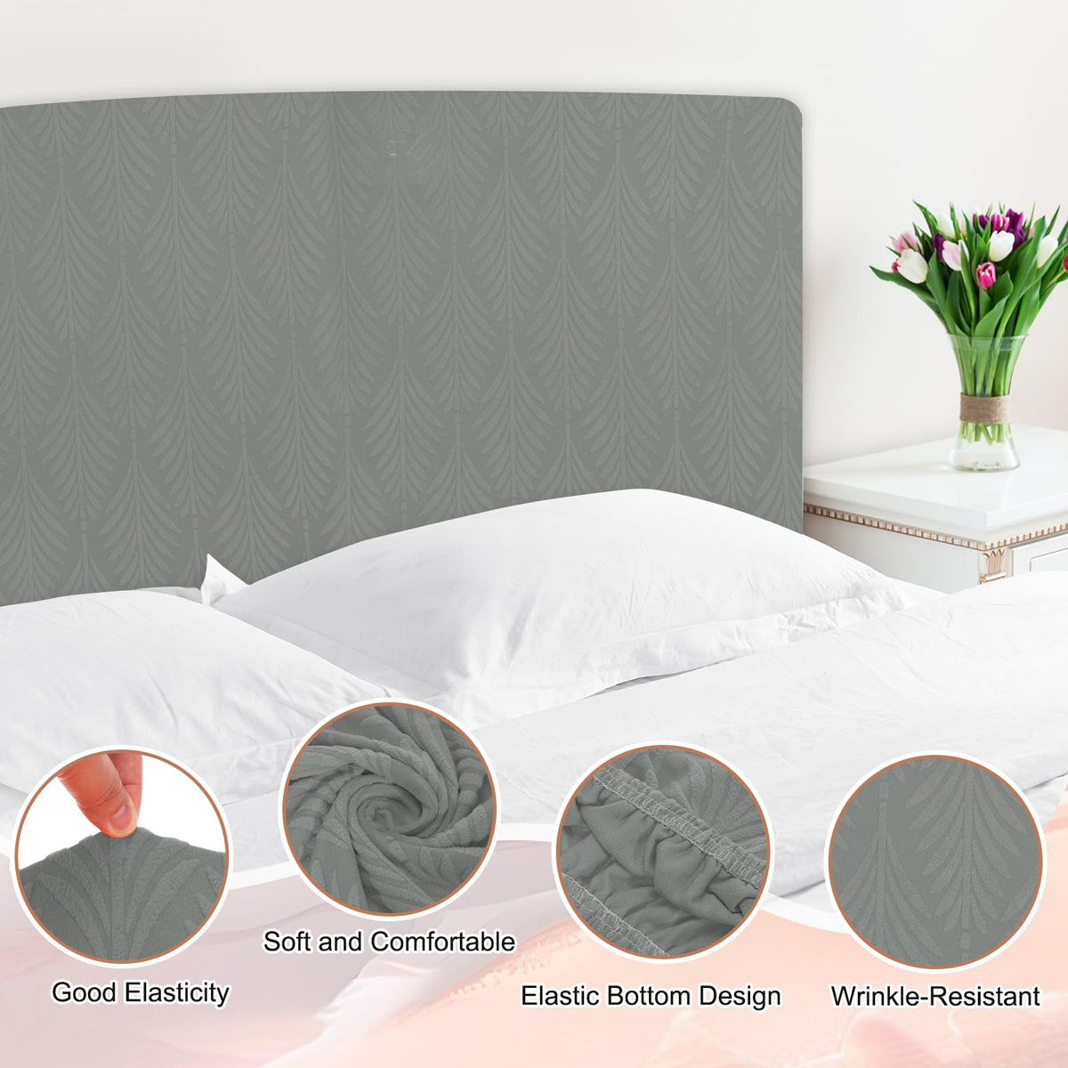sourcing map Bed Headboard Slipcover, 150cm Jacquard Fabric Stretch Protector Covers, Dustproof Cover for Queen Size Headboard Bedroom Decor