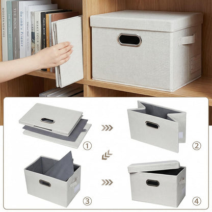 Prandom Storage Boxes with Lids Small,29x22x17cm,Beige[3-Pack]