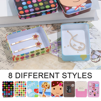 Pramape Pack of 8 Metal Tins with Lids, 90 x 65 x 25 mm Circular Dots Tin Boxes for Small Items and Craft Projects