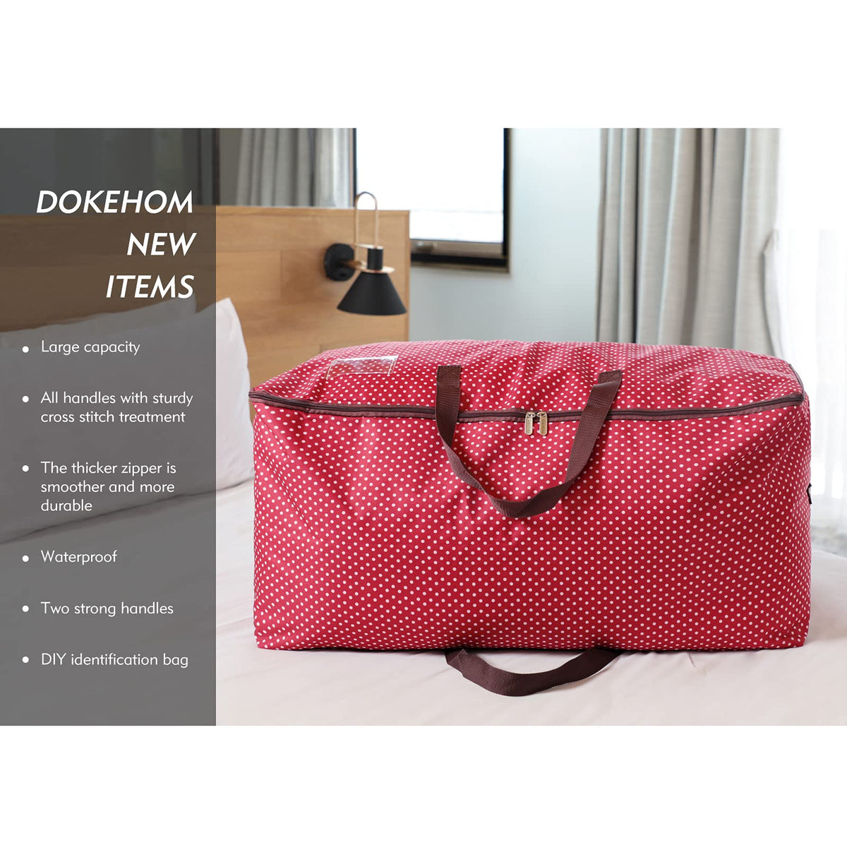 DOKEHOM 105L Large Underbed Clothes Storage Bag with Zip, Moisture proof (Red)