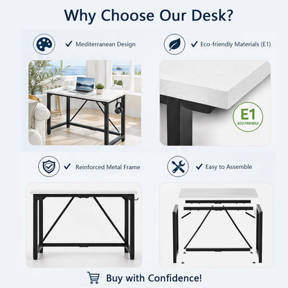 JUMMICO 100×50cm Computer Desk, Compact Home Office Writing Desk, Small Study Laptop Workstation for Limited Space, Quick Assembly, Metal Frame, White