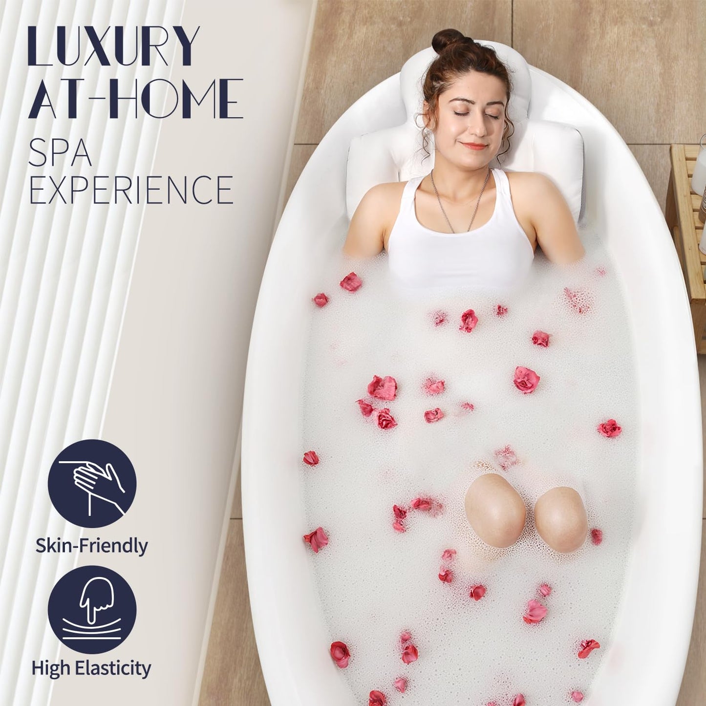 Full Body Bath Pillow for Bathtub, Thick Bathtub Cushion, Luxury Tub Pillow for Bath for Headrest Neck and Back Support White 130 X 41CM