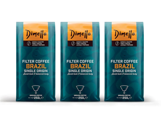 Dimello Brazil ? Strong Arabica Ground Filter Coffee 750g (250 x 3) - Sweet Taste & Balanced Body ? Medium Roast, Single Origin