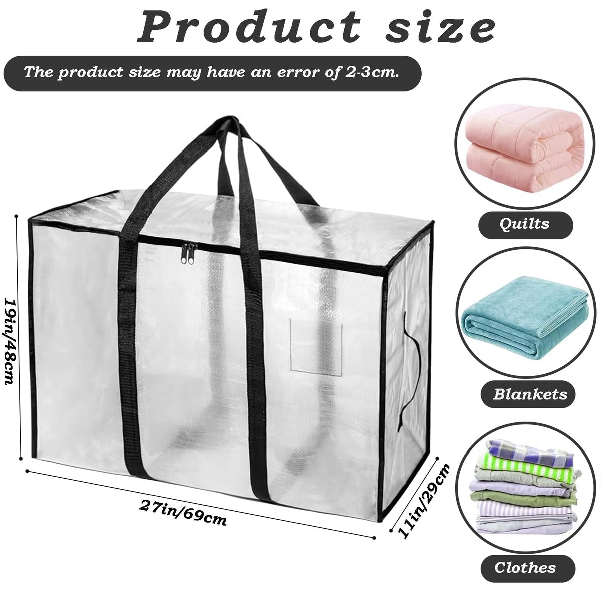 Clear Plastic Storage Bags,95L Clothes Storage Bag with Zipper Closet Organizer,Large Moving Bags With Heavy Duty Handles & Zips for Clothing