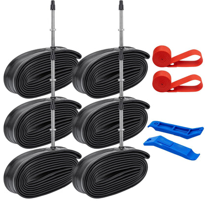 6PCS 700C Heavy Duty Bike Tubes 700x18C/32C 18/32-622 Bicycle Tubes FV60mm Presta Valve and 2 Rim Strips Compatible with 700x18C 700x20C 700x23C