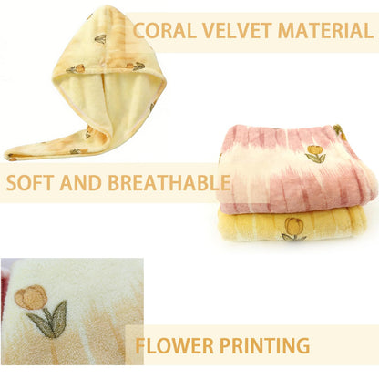 rexinwadfu Hair Towel Wrap 2 Pack Hair Turbans for Women Girl Wet Hair Microfiber Hairs Quick Dry Shower Caps (Yellow, Pink)