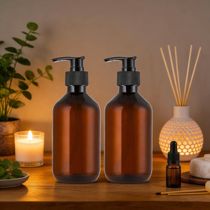 Jucoan 9 Pack 300ml Empty Plastic Pump Bottles, Amber Lotion Soap Dispenser Refillable Containers for Shampoo Conditioner Wash Shower