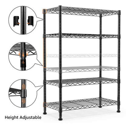 M MZG Height Adjustable Shelves,Heavy Duty Wire Pantry Shelving for Tool Sheds, Garage, and Storehouse,Metal,Black,4 tier 35 x 75 x 120.7 cm