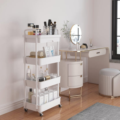 Wuciray Beauty Trolley on Wheels 4 Tier Storage Trolley with Drawer Plastic Beauty Trolleys Rolling Utility Cart for Home Kitchen Bathroom Laundry