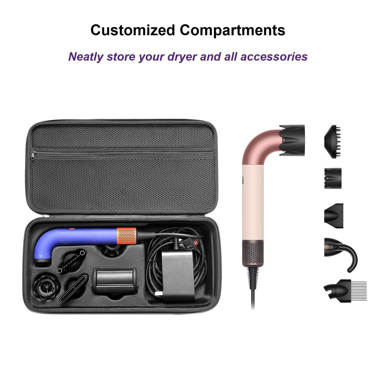 EUGOOCX Hard Travel Case Compatible with Dyson Hair Dryer HD17 HD18, EVA Carrying Storage Bag for Supersonic R Hairdryer and Accessories