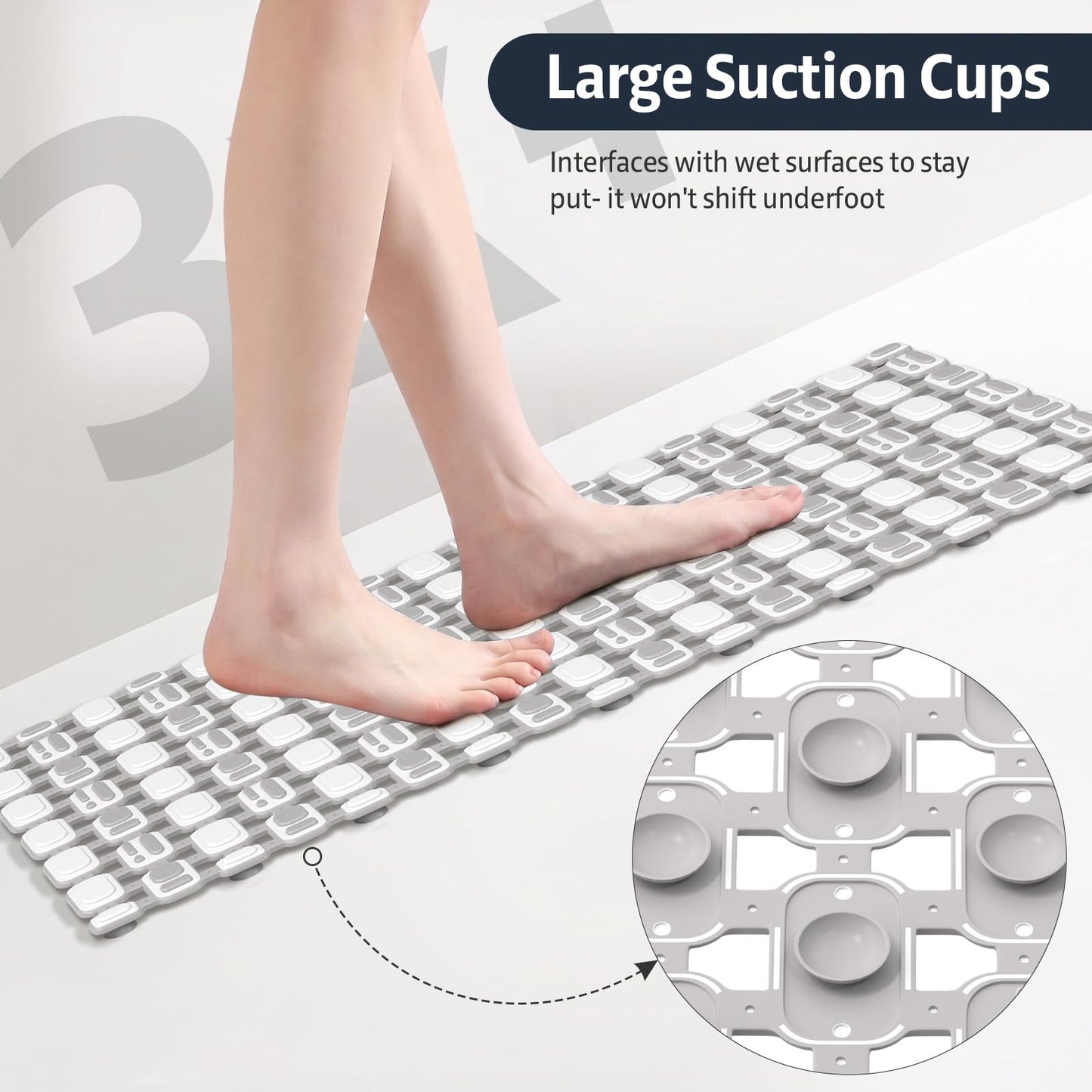 XIYUNTE Soft Shower Mat Non Slip Anti Mould for Elderly - 70x40cm Cut-to-Fit Non Slip Shower Mats for Inside Shower