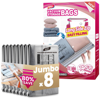 TAILI Vacuum Storage Bags With Long Side Zip 8 Pack, 100x70 CM, Extra Large