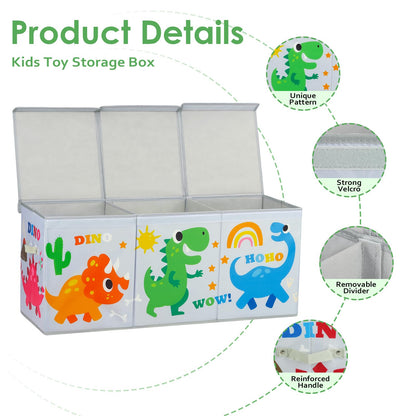 Decalsweet Cartoon Dinosaur Extra Large Kids Toy Storage Box with Lid,Foldable Oxford Toy Storage Organizer Box for Boys-96?32?40cm-Lightweight Toy