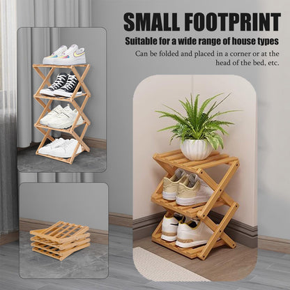 Akloya Small Shoe Rack, 3 Tier Portable Foldable No Installation Mini Shoe Rack Freestanding Shoe Rack for Camping, Hallways, Bedrooms