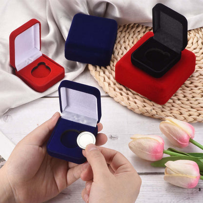 PATIKIL 2Pcs Velvet Challenge Coin Presentation Display Box, 40mm Coin Display Case Badge Gift Storage Protective Holder for Commemorative Medals