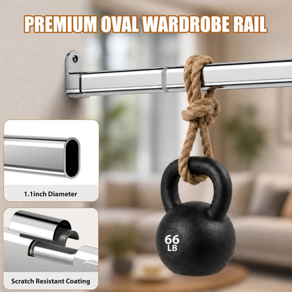 Poskena 25mm Oval Silver Hanging Rail,Premium Wardrobe Pole 43-191cm
